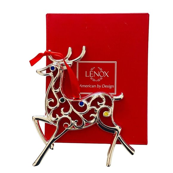 Lenox Reindeer Ornament American by Design 5" High Sparkle and Scroll Crystal - Picture 2 of 4